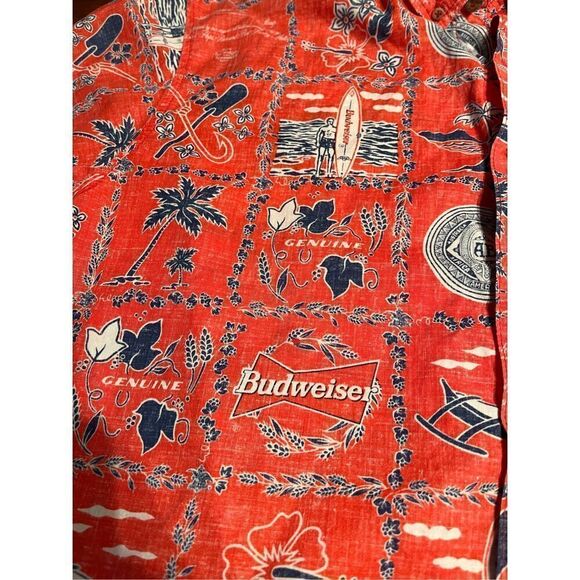 CLASSIC BUDWEISER HAWAIIAN SHIRT SURFING & BEER KE NUI SZ: L - Picture 2 of 6
